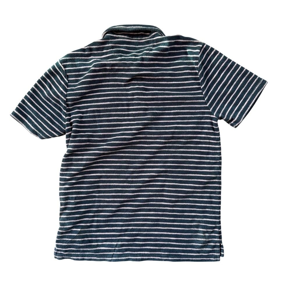 Faherty Men's Navy Pink Striped Terry Cloth Polo Shirt Size Medium Excellent - Picture 3 of 9